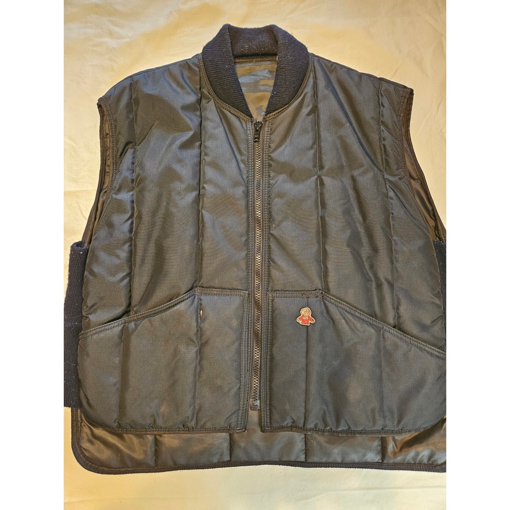 Mens Quilted Puffer Vest Black Ribbed Collar Pockets Casual Outerwear L